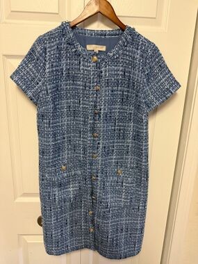 LOFT Light Blue Tweed Jacket with Gold Button